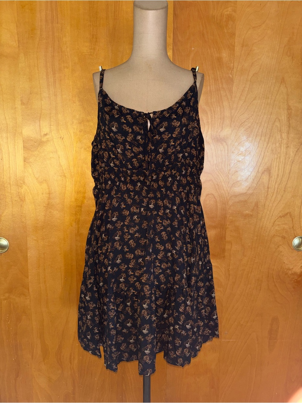 Cottage Core -mushroom print Spaghetti Strap Mini Dress -short-rayon